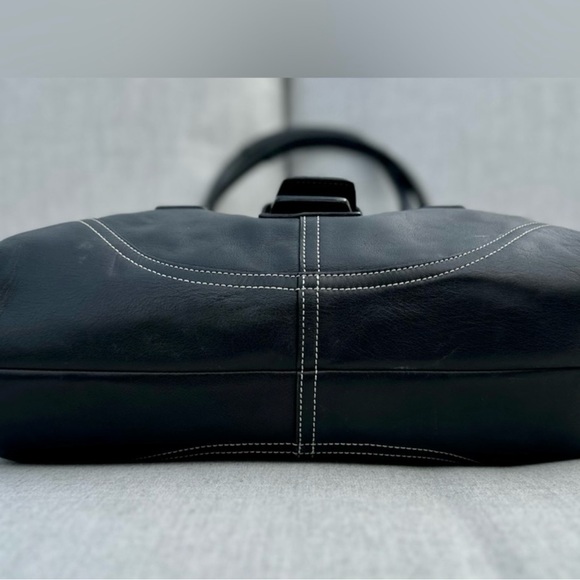 Coach Vintage Leather Hampton Soho Handbag Black with White Stitching - Picture 6 of 12